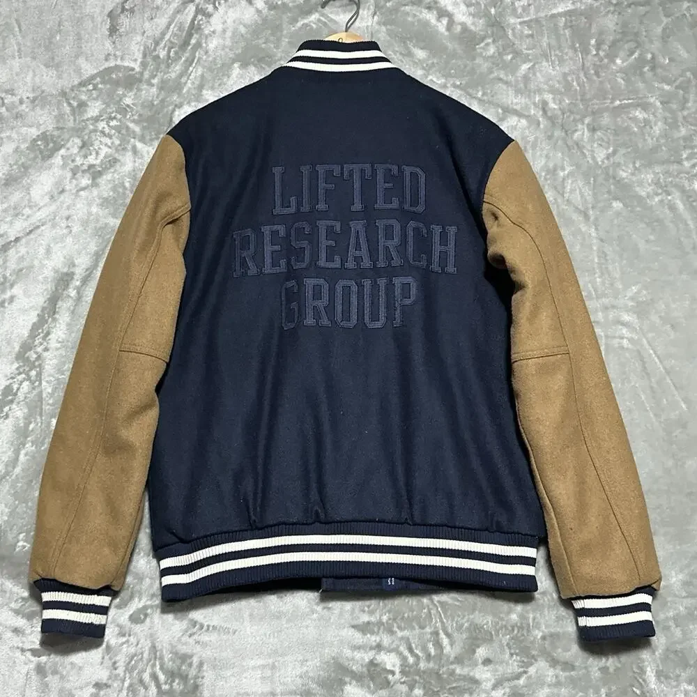 LRG Lifted Research Group Varsity Bomber Jacket Mens Size‎ S Blue Quilted Retro